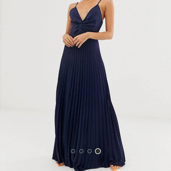 slim fit dress slacks ASOS DESIGN Tall Plunge Halter Cowl Back Plisse Maxi Dress In Cobalt Blue